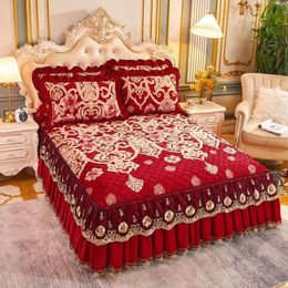 Sheets & Sets Crystal Velvet Cotton Bed Skirt One Piece Thickened Warm Plush Bedspread Anti Slip Mattress Cover Embroidery Sheet S296Q