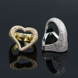Big Heart Ring Full Micro Paved Iced Out Bling Cubic Zirconia HipHop Lover Rings Luxury Punk Jewellery for Men and Women2870