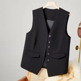 Women's Vests Single-breasted Suit Jacket Elegant V Neck Business Vest Sleeveless Solid Colour Waistcoat Commute Style