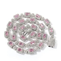 Hip Hop Iced Out CZ Diamond Chains Necklace Pink Zircon Tennis Chain for Men Women241Q