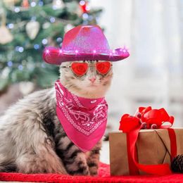 Dog Apparel 1 Set Hat Scarf Glasses Cowboy Style LED Light Glossy Puppy Heart Lens Lace-up Neck Wrap Cat Cosplay Costume