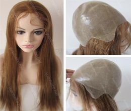 High quality silky straight malaysian virgin brown hair natural hairline full thin skin wig 2527470