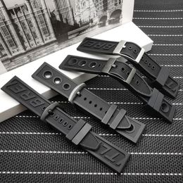 Top quality Silicone Rubber thick Watch band 22mm 24mm Black Watch Strap For navitimer avenger Breitling248U