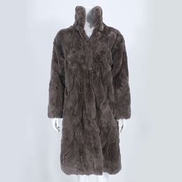 2023 New Haining Integrated Rabbit Fur Coat, Knee Length, Slim Fit, Fashionable And Generous For Women 545542