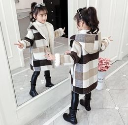 Autumnwinter Girl Woollen Jacket 5 6 8 10 12 Years Children Clothing Thicken Hooded Girls Thicken Long Coats Cute Girls Outwear LJ5659115