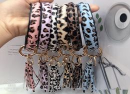 PU Leopard Print Bracelet keyring Cactus Leopard printed leather bangles with tassel keychain 25 designs fashion jewelry7736968