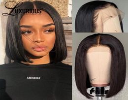 Luxurious 150 Density Straight Short BOB Full Lace Human Hair Wigs For Women Brazilian Bleached Knots Short Bob Wigs Pre Plucked1556498