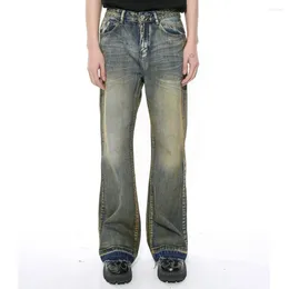 Men's Jeans 2024 Spring Korean Vintage Niche Devise Rtero Solid Color Straight Fashion High Street Zipper Cotton Loose