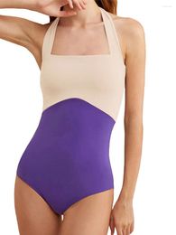 Women's Swimwear Women Romper Bathing Suit Contrast Colour Sleeveless Halter Neck Backless Bodysuit Swimsuits Summer Bikini