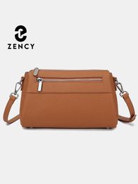 Zency Simple Elegant Womens Handbags Soft Leather Messenger Bag Satchel Three Layer Pockets Luxury Designer Silver Metal 240307