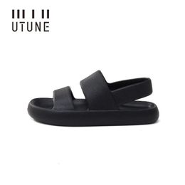 UTUNE Mens Sandals Summer Platform Shoes Women Beach Outside EVA Slippers Man Soft Thick Sole Non-slip Indoor Slides Cool Black 240305