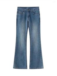Women's Jeans PUWD Women Fashion 2024 Ladies Casual Vintage Comfortable Button Solid Low -rise Wide-Leg Trouser For Pants