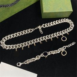 Full Diamond Letter Pendant Necklace Double Letters Metal Chain Bracelets Ladies Anniversaries Rhinestone Pendants Bracelet With G236O