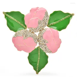 Brooches Wuli&baby Pretty Pink Flowers For Women Unisex Enamel Rhinestone Plants Office Party Brooch Pins Gifts