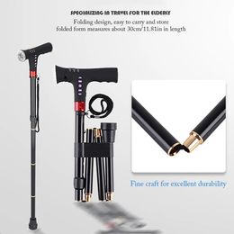 Adjustable Folding Cane With Alarm Led Light Radio And Cushionable T-handle Hiking Poles Cane Walking Stick For Elder Crutch 240306