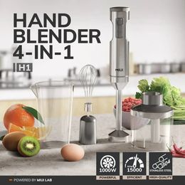 MIUI Hand Immersion Blender 1000W Powerful 4-in-1Stainless Steel Stick Food Mixer700ml Mixing Beaker500ml ProcessorWhisk 240228