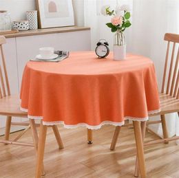 Table Cloth Solid Colour Round Tablecloth With Lace Cotton Linen Wedding Dining Tea Decoration Cover