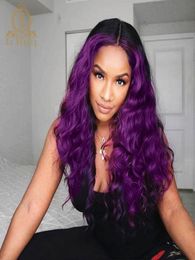 Lace Wigs Violet Purple Colour Wig Water Wave Front Human Hair Pre Plucked HD Transparent For Black Women Na Beauty2084112