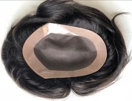 Mono with PU Unit Mens Toupee Top Selling Unprocessed Virgin Indian Human Hair Silky Straight for Black Men Fast Express Delivery2234874