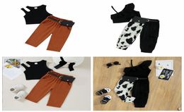 Girls Designer Clothes Kids Summer Clothing Sets Child Suspenders Tops Pants Fanny Pack Kids Vest Waistcoat Trousers Waist Bag Out6123521