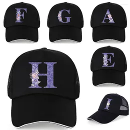 Ball Caps Women Ponytail Baseball Cap Purple Flower Letter Snapback Summer Mesh Hat Men Fashion HIp Hop Casual Adjustable Outdoor Bone