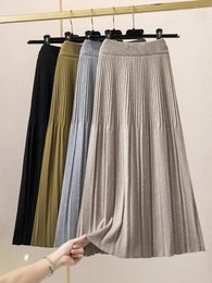 Skirts Knitted Pleated Skirt For Women 2024 Autumn Winter Thick Warm Casual All-match A Line High Waist Midi Long Female Z422