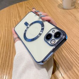 Clear Magsafe Magnetic Cases Soft TPU Silicone Shockproof Cover With Camera Lens Film Protector for iPhone 15 15Pro 15Plus 15 Pro Max iPhone 14 13 12 11 Pro Max 8 7 Plus