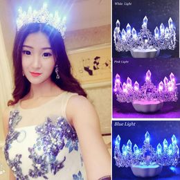 LED Light Crystal Crown Tiaras for Bride Women Crowns Hair Accessories Jewelry Wedding Bridal Queen Princess Tiara For Girls 240305