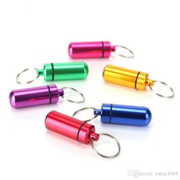 Small Metal container keychain aluminum pill box holder Portable Multifunction First Aid Pill Key Chain Aluminum Bottles Keyring S6303922