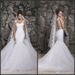 Berta Lace Wedding Dresses Sexy Illusion Back with Detachable Train Ivory Tulle Mermaid Spring Berta Bridal Gowns Custom Made228S