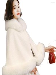 Women039s Fur Women Hood Capes Cloak Winter Thick Warm Hoodie Shawl White Red Black Wedding Dress Bride Cape Ponchos Thicken9082699