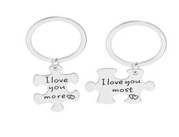 Valentine Lovers Birthday Gift Novelty Keyring Zinc Alloy I Love You Most More Couple Personalise Key Lovers Keychain Holders3859199