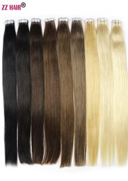 ZZHAIR 1424 inches 100 Brazilian Tape Remy Human Hair Extensions 20pcspack Glue In Hair Skin Weft 30g70g6784037