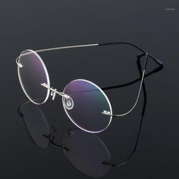 Fashion Sunglasses Frames Retro Round Titanium Glasses Frame Men Metal Rimless Super Light Myopia Nerd Screwless Eyewear1250R