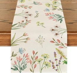 Table Cloth Summer Flower Linen Runner Seasonal Spring Floral Dresser Scarf Decor Home Holiday Party Kitchen Dining