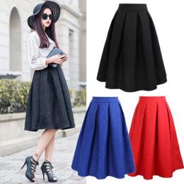 Dresses Neophil 2022 Summer Black Jacquard Pleated Skirts Fashion Ball Gown Skater Ladies Midi Skirts Women Office Wear Tutu Saia S08044