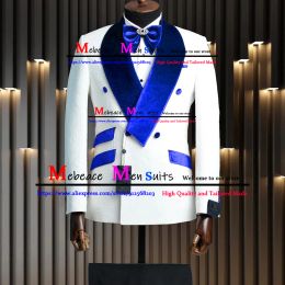 Suits TailorMade Double Breasted Men Suit 2 Pieces White Jacquard Wedding Suits for Men 2023 Slim Groom Tuxedos Costume Mariage Homme