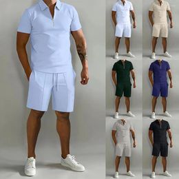 Mens Tracksuits Two-piece Set Y2k Morning Running Exercise Men Casual Solid Trendy Short-sleeved Polo Tshirt Sports Shorts Loose Suit