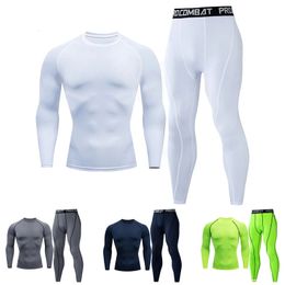 Compression Underwear Mens Bodybuilding T-Shirt Leggings 2 Piece Tracksuit Men 240226