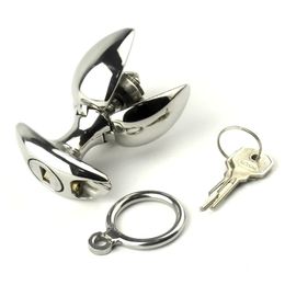 Metal Opening Lotus Anal Plugs Heavy Duty 304 Stainless Steel Adjustable Anus Lock Trainer Butt Expander with Handles Sex Toys Adult Games