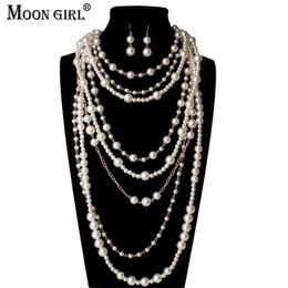 Beaded Necklaces MOON GIRL Multi-layer Simulated Pearls Chain Long Trendy Statement Choker for women Fashion Jewellery 2211022610