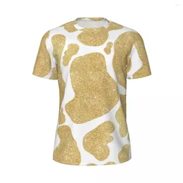 Men's T Shirts Gold White Cow Print T-Shirt Glitter Spots Trending Sports T-Shirts Short Sleeve Fast Dry Tops Summer Oversized Clothes