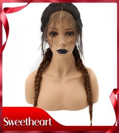 Sweetheart Brown Ombre Dark Roots Long Double Braids High Temperature Fibre Synthetic Braided Lace Front Wig With Baby Hair Women 6551744