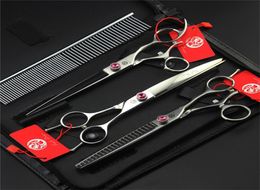 Whole75 in Swivel Thumb Professional Pet Scissors Set Japan 440C Straight Thinning Curved Scissors Dog Hair Cutting Groomin3197378
