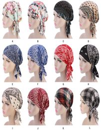 New Muslim Women Cotton Print PreTied Turban Hat Cancer Chemo Beanies Caps Headwear Head Wrap Bonnet Hair Loss Accessories1104270
