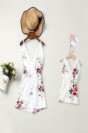 Family Matching Outfits Mother Daughter Jumpsuit Baby Rompers Children Girls Clothes Summer Lace Flower Kids Beach Dress One Piece1458197