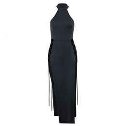 Knitted Turtleneck Sleeveless Hollow Dress Spring Sexy Girl Slim Fit Long Women