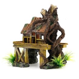 Aquarium Decoration Artificial Fish Reptile House Shelter Fish Tank Landscaping Resin Building Ornaments Decor 240307