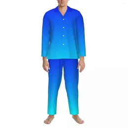 Men's Sleepwear Two Tone Pyjama Set Blue And Green Trendy Unisex Long Sleeve Aesthetic Room 2 Piece Nightwear Plus Size 2XL