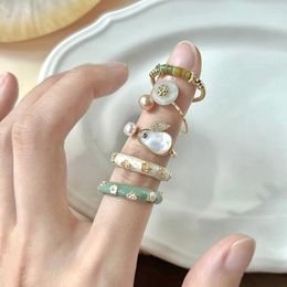 Cluster Rings 925 Sterling Silver Pearl Butterfly Dropwise Glaze Ring For Women Girl Zircon Liquid Lava Gold-plating Jewellery